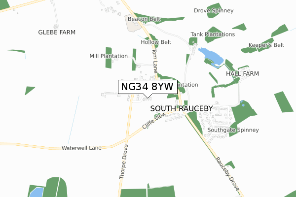 NG34 8YW map - small scale - OS Open Zoomstack (Ordnance Survey)