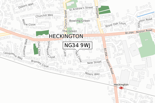 NG34 9WJ map - large scale - OS Open Zoomstack (Ordnance Survey)