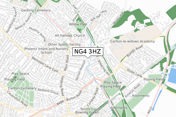 NG4 3HZ map - small scale - OS Open Zoomstack (Ordnance Survey)