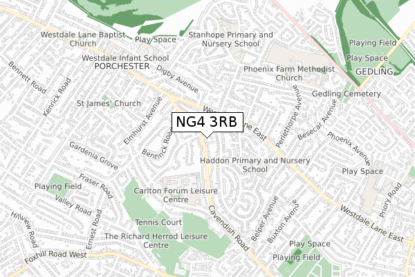 NG4 3RB map - small scale - OS Open Zoomstack (Ordnance Survey)