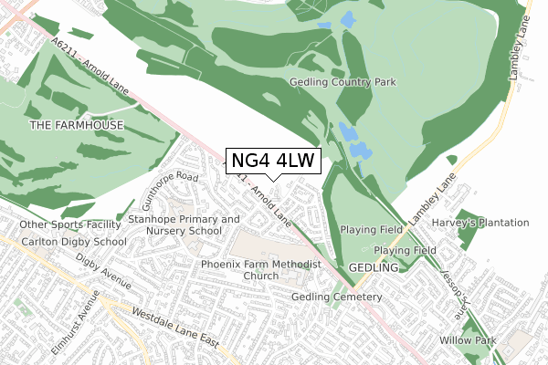 NG4 4LW map - small scale - OS Open Zoomstack (Ordnance Survey)