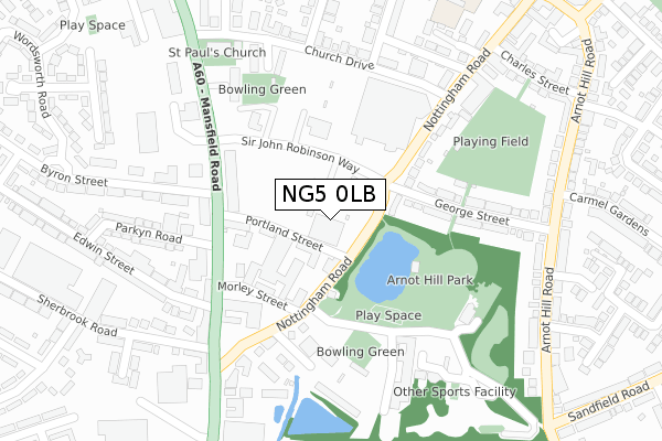 NG5 0LB map - large scale - OS Open Zoomstack (Ordnance Survey)