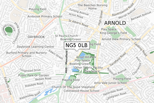 NG5 0LB map - small scale - OS Open Zoomstack (Ordnance Survey)