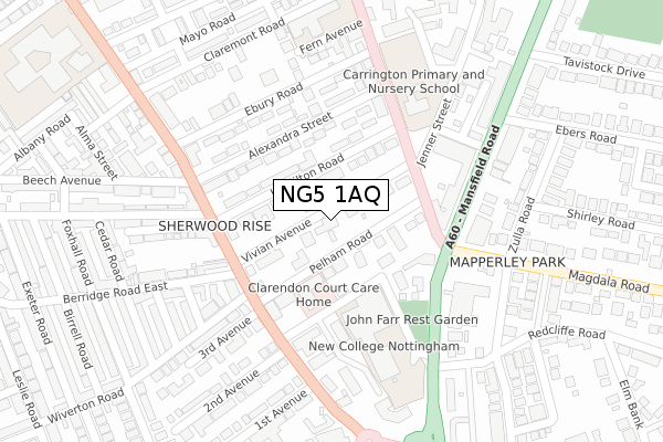 NG5 1AQ map - large scale - OS Open Zoomstack (Ordnance Survey)