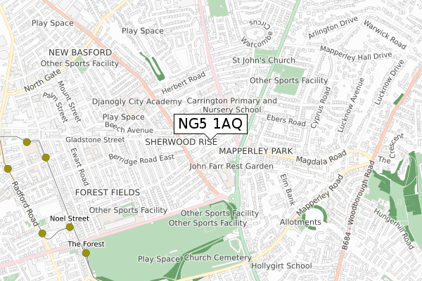 NG5 1AQ map - small scale - OS Open Zoomstack (Ordnance Survey)