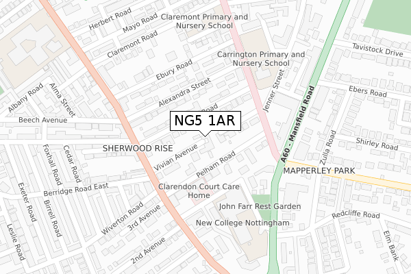 NG5 1AR map - large scale - OS Open Zoomstack (Ordnance Survey)