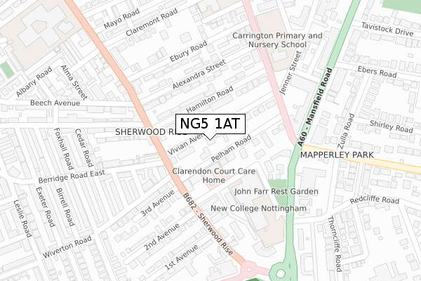 NG5 1AT map - large scale - OS Open Zoomstack (Ordnance Survey)