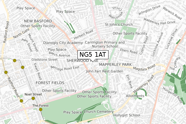 NG5 1AT map - small scale - OS Open Zoomstack (Ordnance Survey)