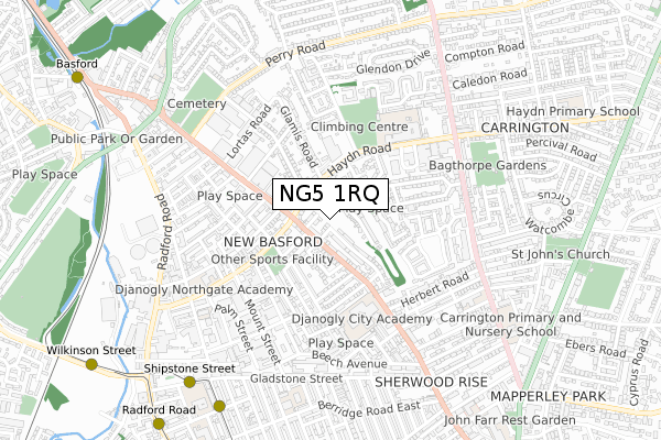 NG5 1RQ map - small scale - OS Open Zoomstack (Ordnance Survey)