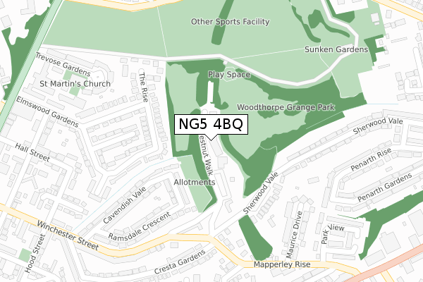 NG5 4BQ map - large scale - OS Open Zoomstack (Ordnance Survey)