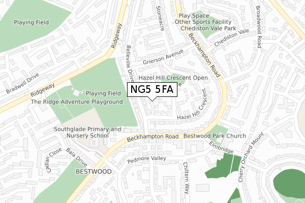 NG5 5FA map - large scale - OS Open Zoomstack (Ordnance Survey)