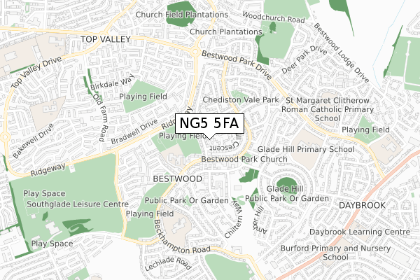 NG5 5FA map - small scale - OS Open Zoomstack (Ordnance Survey)