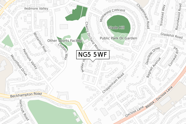 NG5 5WF map - large scale - OS Open Zoomstack (Ordnance Survey)