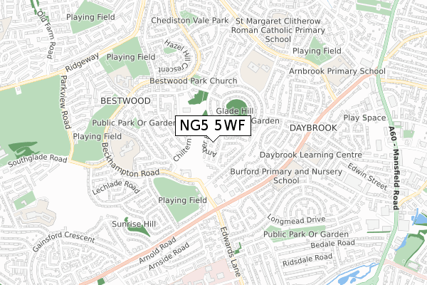 NG5 5WF map - small scale - OS Open Zoomstack (Ordnance Survey)