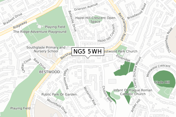 NG5 5WH map - large scale - OS Open Zoomstack (Ordnance Survey)