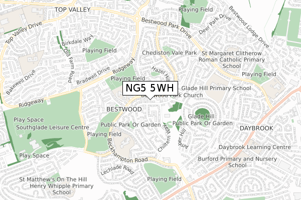 NG5 5WH map - small scale - OS Open Zoomstack (Ordnance Survey)