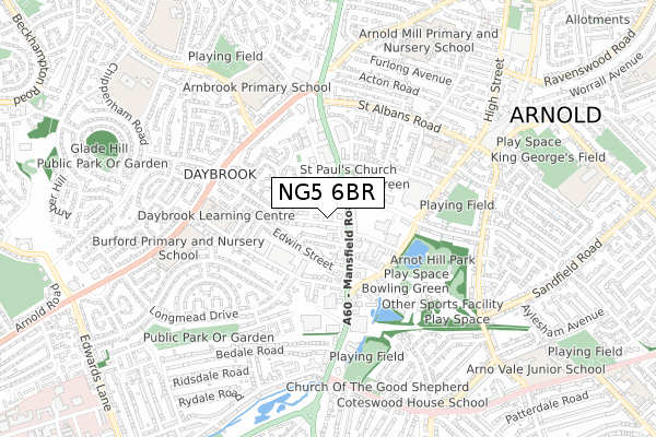 NG5 6BR map - small scale - OS Open Zoomstack (Ordnance Survey)