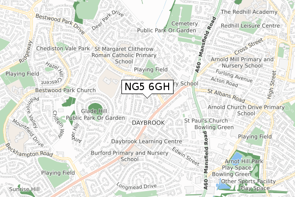 NG5 6GH map - small scale - OS Open Zoomstack (Ordnance Survey)