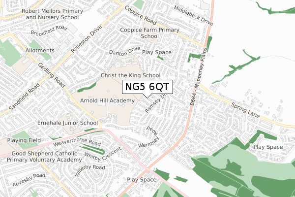 NG5 6QT map - small scale - OS Open Zoomstack (Ordnance Survey)