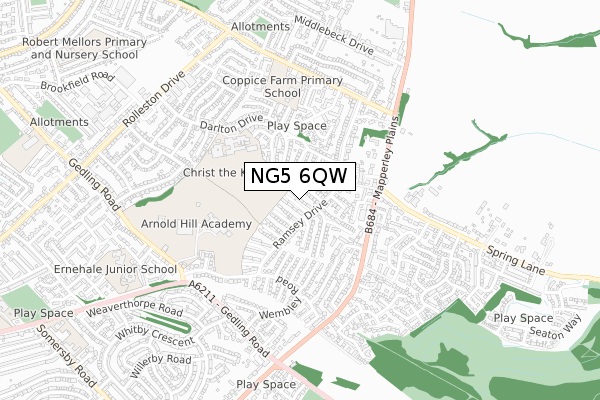 NG5 6QW map - small scale - OS Open Zoomstack (Ordnance Survey)