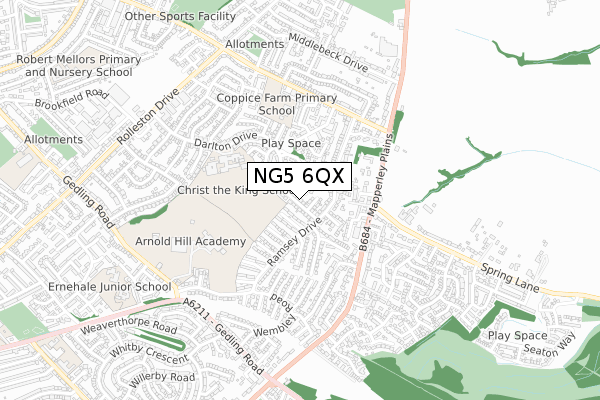 NG5 6QX map - small scale - OS Open Zoomstack (Ordnance Survey)