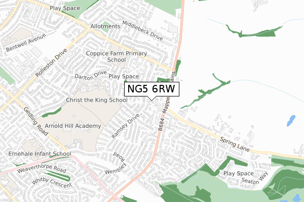 NG5 6RW map - small scale - OS Open Zoomstack (Ordnance Survey)