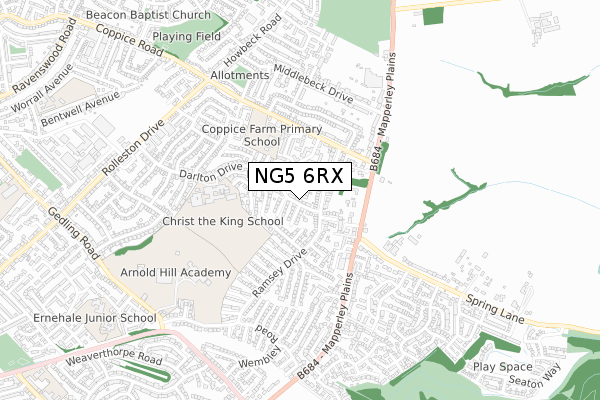 NG5 6RX map - small scale - OS Open Zoomstack (Ordnance Survey)