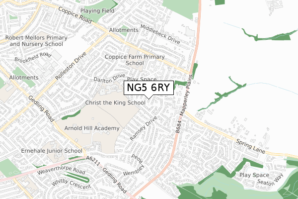 NG5 6RY map - small scale - OS Open Zoomstack (Ordnance Survey)