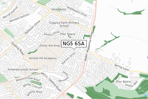 NG5 6SA map - small scale - OS Open Zoomstack (Ordnance Survey)