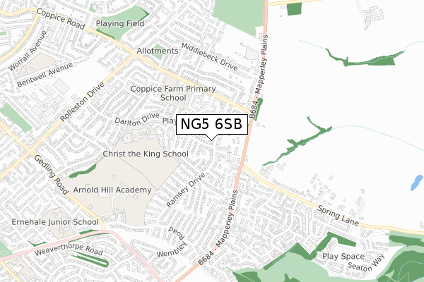 NG5 6SB map - small scale - OS Open Zoomstack (Ordnance Survey)