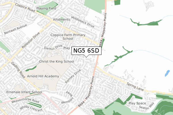 NG5 6SD map - small scale - OS Open Zoomstack (Ordnance Survey)