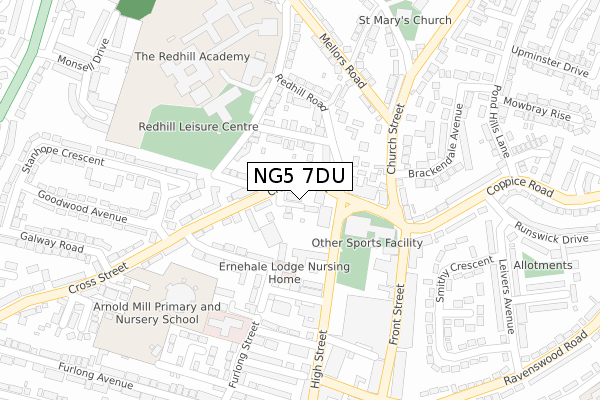 NG5 7DU map - large scale - OS Open Zoomstack (Ordnance Survey)