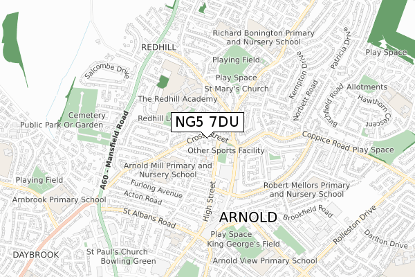 NG5 7DU map - small scale - OS Open Zoomstack (Ordnance Survey)