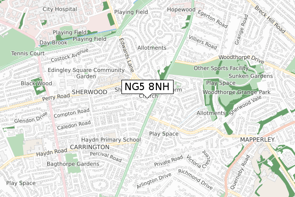 NG5 8NH map - small scale - OS Open Zoomstack (Ordnance Survey)