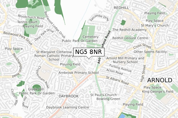 NG5 8NR map - small scale - OS Open Zoomstack (Ordnance Survey)