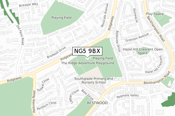 NG5 9BX map - large scale - OS Open Zoomstack (Ordnance Survey)