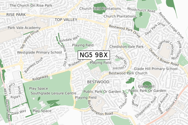 NG5 9BX map - small scale - OS Open Zoomstack (Ordnance Survey)