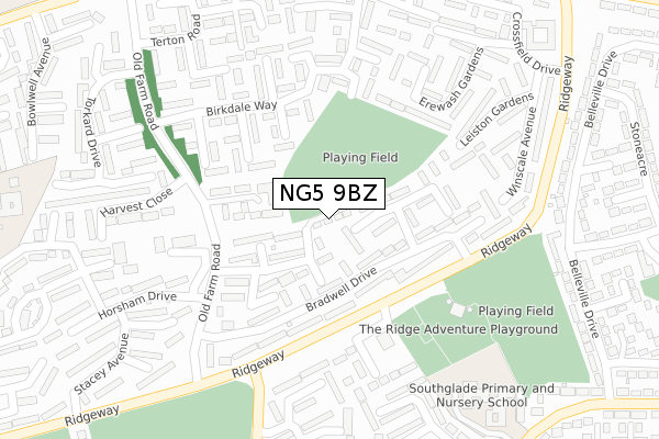 NG5 9BZ map - large scale - OS Open Zoomstack (Ordnance Survey)