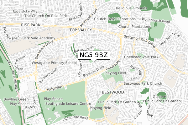 NG5 9BZ map - small scale - OS Open Zoomstack (Ordnance Survey)