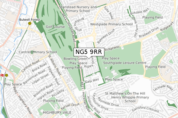 NG5 9RR map - small scale - OS Open Zoomstack (Ordnance Survey)