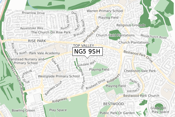 NG5 9SH map - small scale - OS Open Zoomstack (Ordnance Survey)