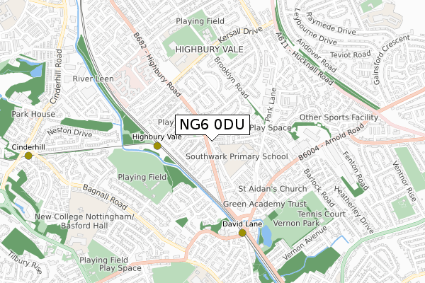 NG6 0DU map - small scale - OS Open Zoomstack (Ordnance Survey)