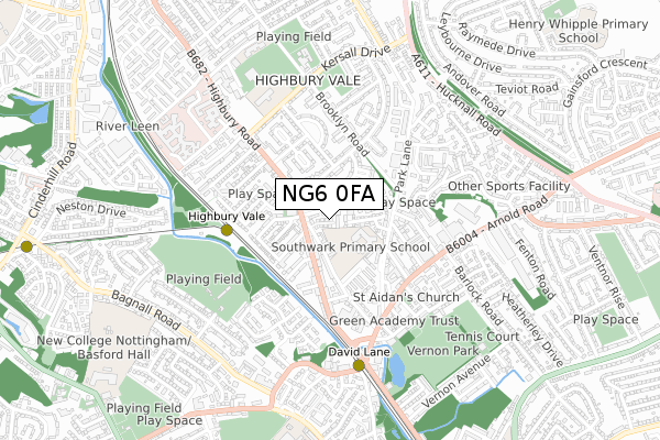 NG6 0FA map - small scale - OS Open Zoomstack (Ordnance Survey)