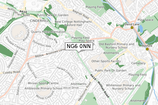 NG6 0NN map - small scale - OS Open Zoomstack (Ordnance Survey)