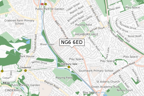 NG6 6ED map - small scale - OS Open Zoomstack (Ordnance Survey)