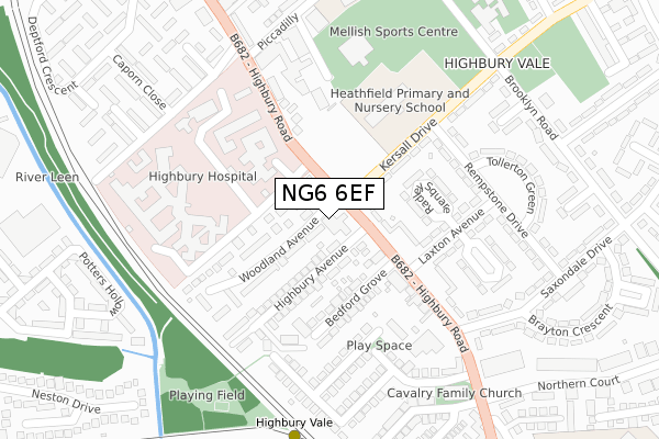 NG6 6EF map - large scale - OS Open Zoomstack (Ordnance Survey)