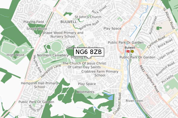 NG6 8ZB map - small scale - OS Open Zoomstack (Ordnance Survey)