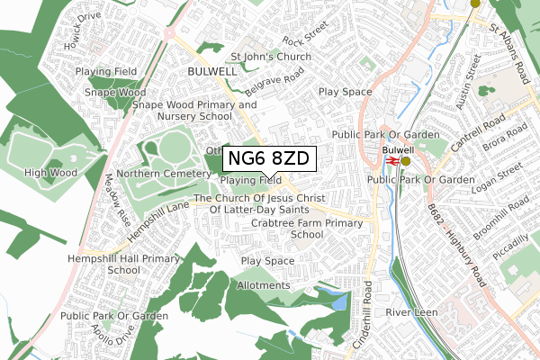 NG6 8ZD map - small scale - OS Open Zoomstack (Ordnance Survey)