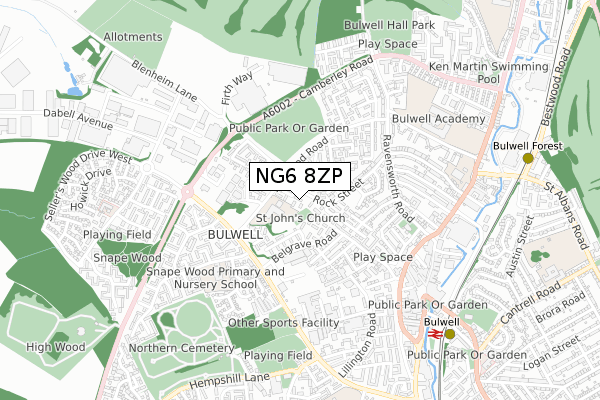 NG6 8ZP map - small scale - OS Open Zoomstack (Ordnance Survey)