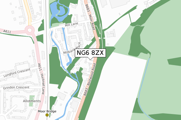 NG6 8ZX map - large scale - OS Open Zoomstack (Ordnance Survey)